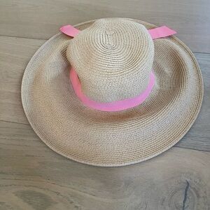 Straw Sun Hat with Pink Ribbon